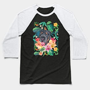 Tropical Black and Tan Shar Pei Baseball T-Shirt